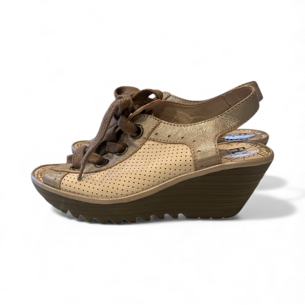Fly London sling back lace up wedges size 37 6.5-7us
